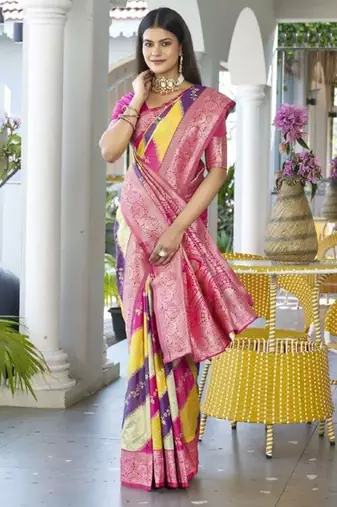 Leheriya Woven Design Zari Border Banarasi Silk Saree