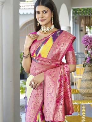 Leheriya Woven Design Zari Border Banarasi Silk Saree 5