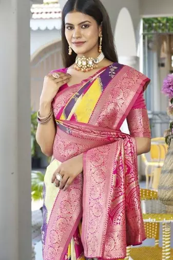 Leheriya Woven Design Zari Border Banarasi Silk Saree