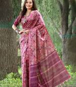 Stylish Floral Printed Zari Tussar Silk Saree