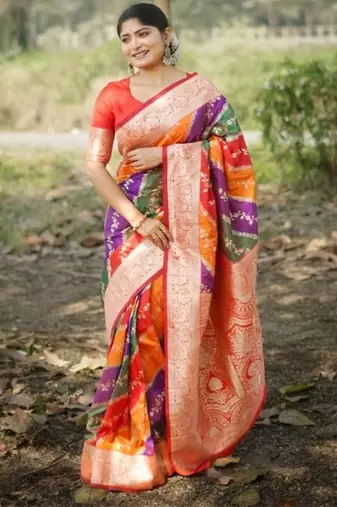 Leheriya Woven Design Zari Border Banarasi Silk Saree