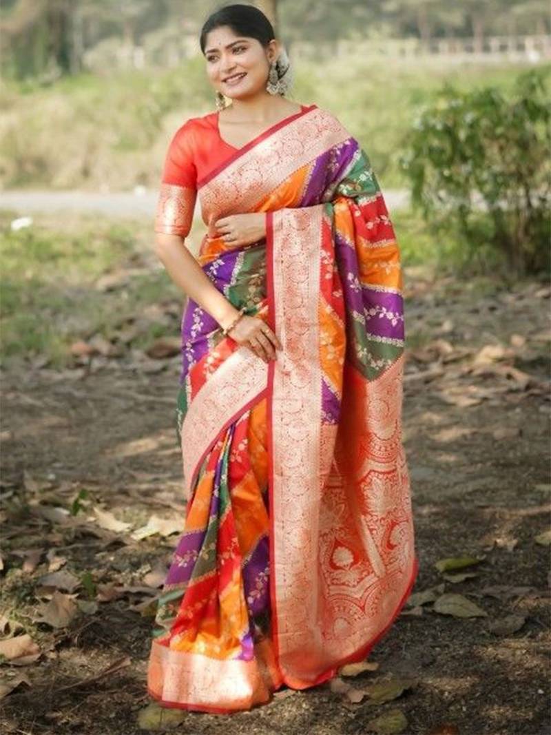 Leheriya Woven Design Zari Border Banarasi Silk Saree