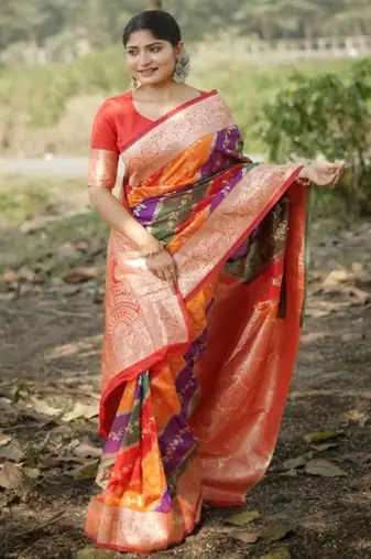 Leheriya Woven Design Zari Border Banarasi Silk Saree