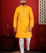Yellow embroidered kurta payjama