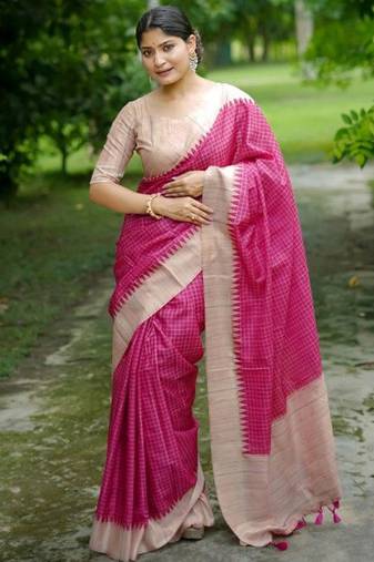 Checked Tussar Saree
