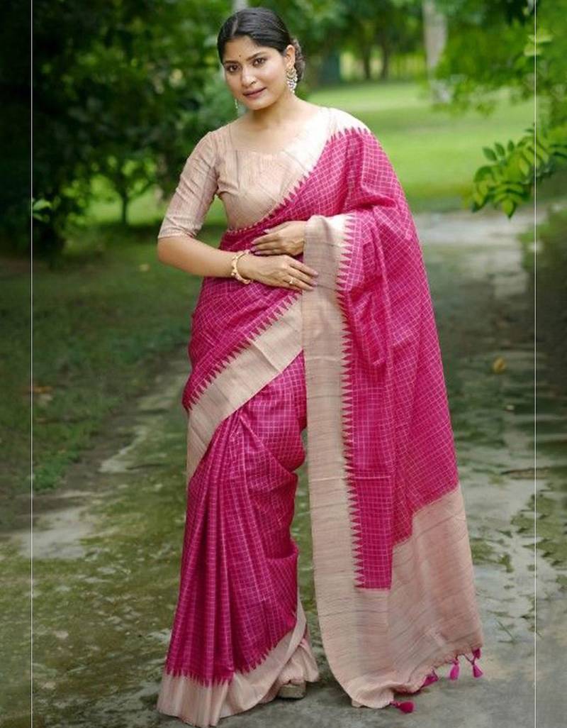 Checked Tussar Saree
