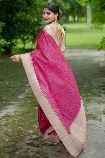 Checked Tussar Saree