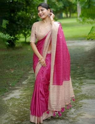 Checked Tussar Saree 3