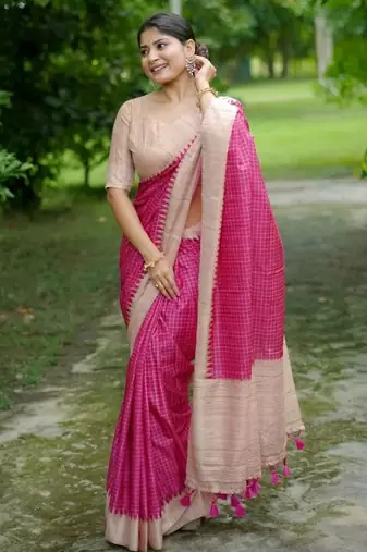 Checked Tussar Saree