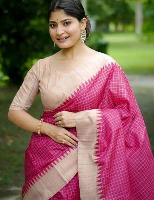 Checked Tussar Saree 4