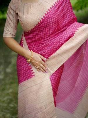 Checked Tussar Saree 5