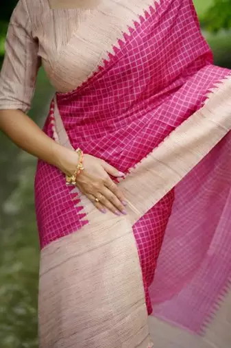 Checked Tussar Saree