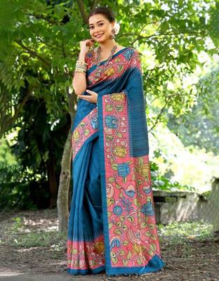 Floral Silk Cotton Tussar Saree 3