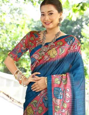 Floral Silk Cotton Tussar Saree 4