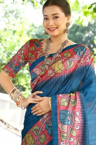 Floral Silk Cotton Tussar Saree