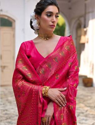 Woven Design Zari Pashmina Banarasi Saree 4