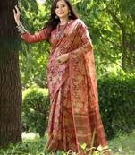 Stylish Floral Printed Zari Tussar Silk Saree