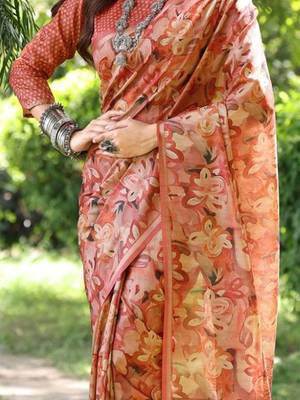 Stylish Floral Printed Zari Tussar Silk Saree 5