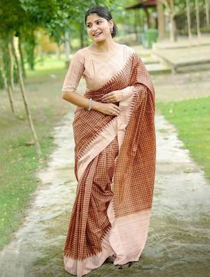Checked Tussar Saree 1