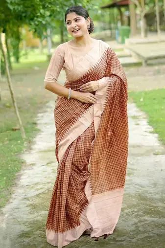 Checked Tussar Saree