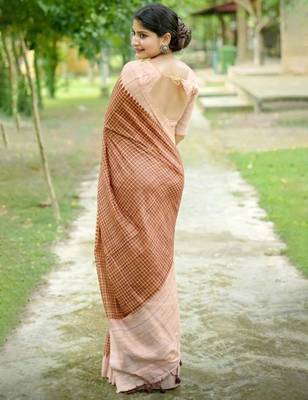Checked Tussar Saree 2