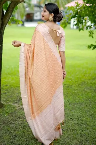 Stylish Checked Patterns Printed Tussar Silk Saree