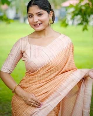 Stylish Checked Patterns Printed Tussar Silk Saree 4