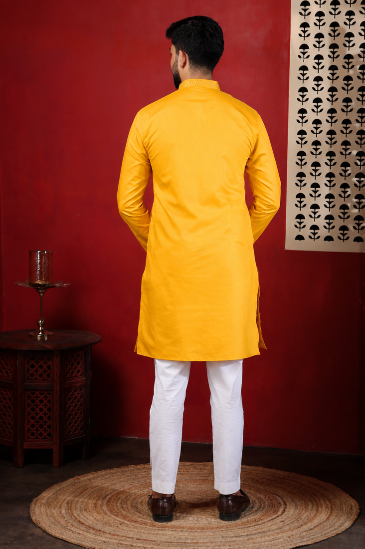 Yellow embroidered kurta payjama