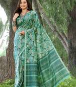 Stylish Floral Printed Zari Tussar Silk Saree