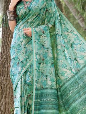 Stylish Floral Printed Zari Tussar Silk Saree 5