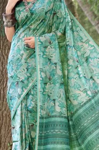 Stylish Floral Printed Zari Tussar Silk Saree