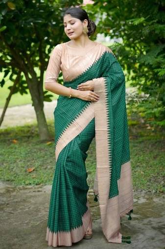 Checked Tussar Saree