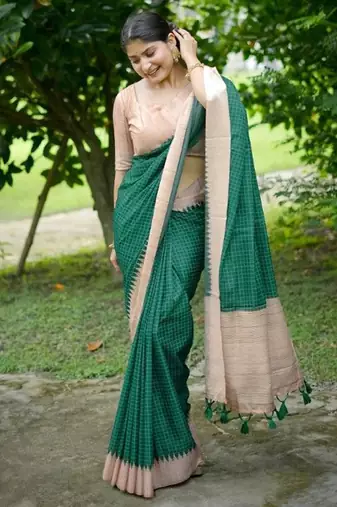 Checked Tussar Saree