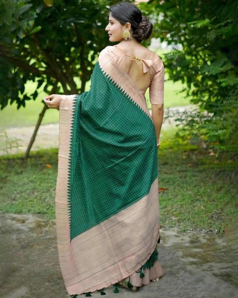 Checked Tussar Saree