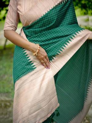Checked Tussar Saree 5