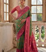 Pear Pista Floral Woven Design Zari Banarasi Saree
