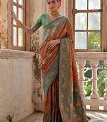 Antique Coffee Floral Woven Design Zari Banarasi Silk Sarees