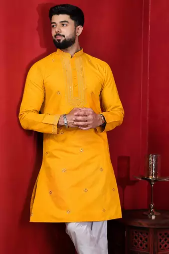 Yellow embroidered kurta payjama