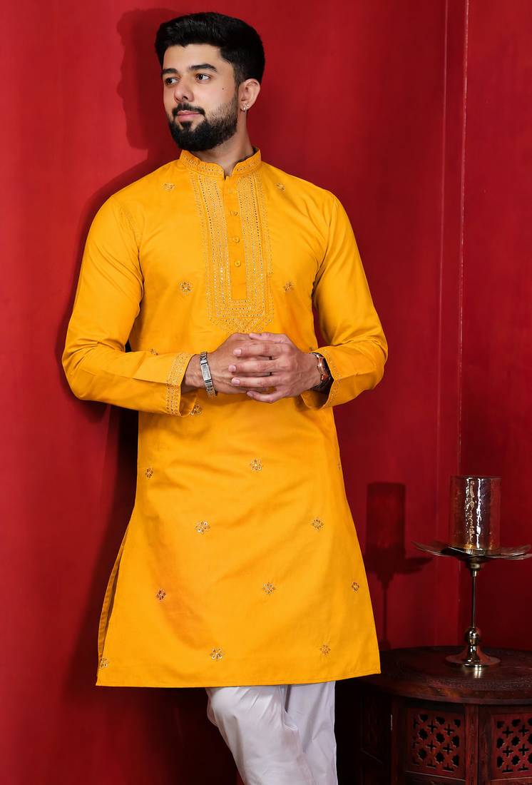 Yellow embroidered kurta payjama