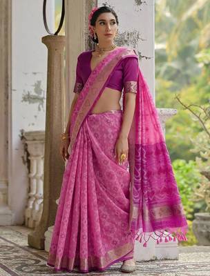 Ethnic Motifs Woven Design Zari Ikkat Silk Sarees 2