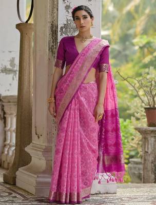 Ethnic Motifs Woven Design Zari Ikkat Silk Sarees 3