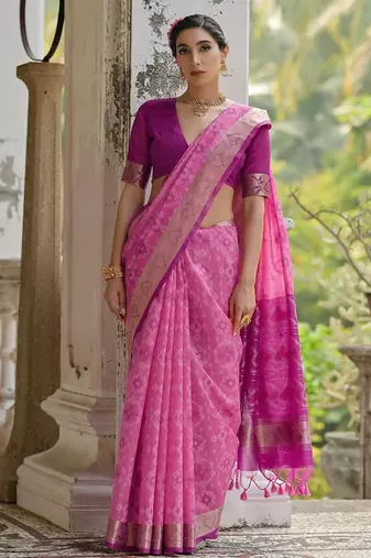 Ethnic Motifs Woven Design Zari Ikkat Silk Sarees