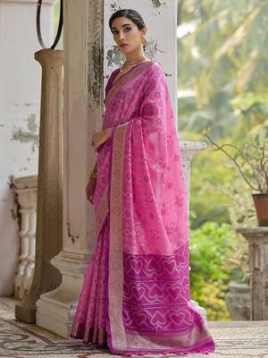 Ethnic Motifs Woven Design Zari Ikkat Silk Sarees 4