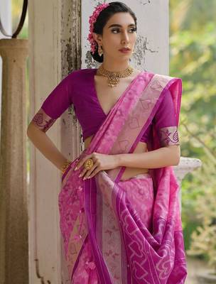 Ethnic Motifs Woven Design Zari Ikkat Silk Sarees 5