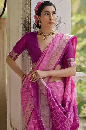 Ethnic Motifs Woven Design Zari Ikkat Silk Sarees