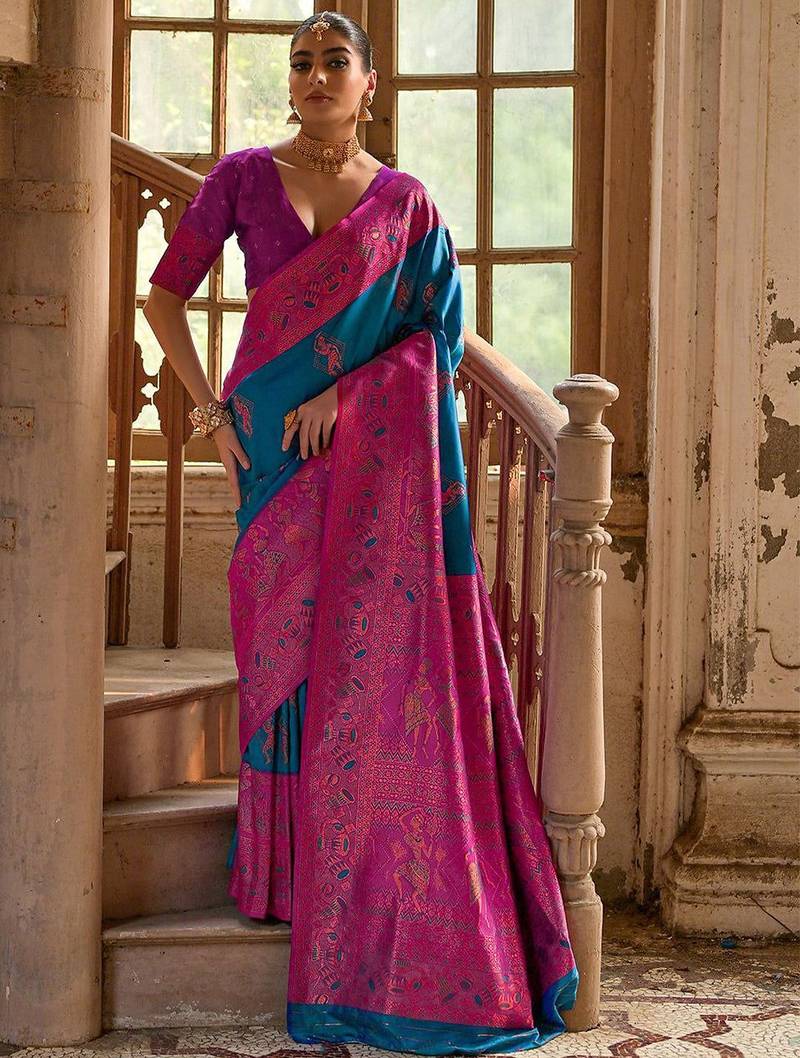 Ethnic Motifs Woven Design Zari Banarasi Saree
