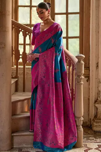 Ethnic Motifs Woven Design Zari Banarasi Saree