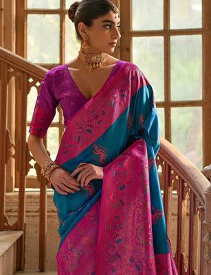Ethnic Motifs Woven Design Zari Banarasi Saree 4