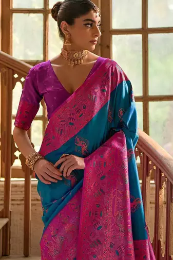 Ethnic Motifs Woven Design Zari Banarasi Saree
