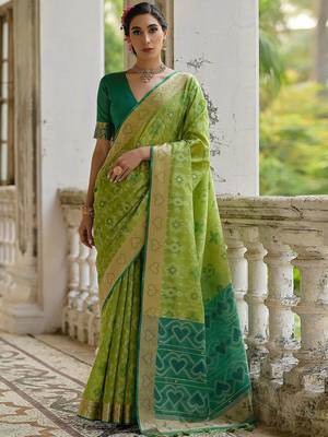 Ethnic Motifs Woven Design Zari Ikkat Silk Sarees 1